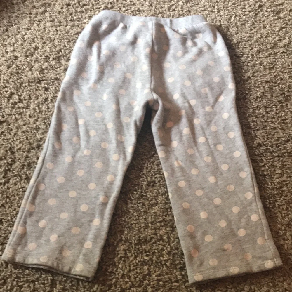 Oshkosh Gray Sweat Pants White Polka Dots Blue and Orange Flowers
